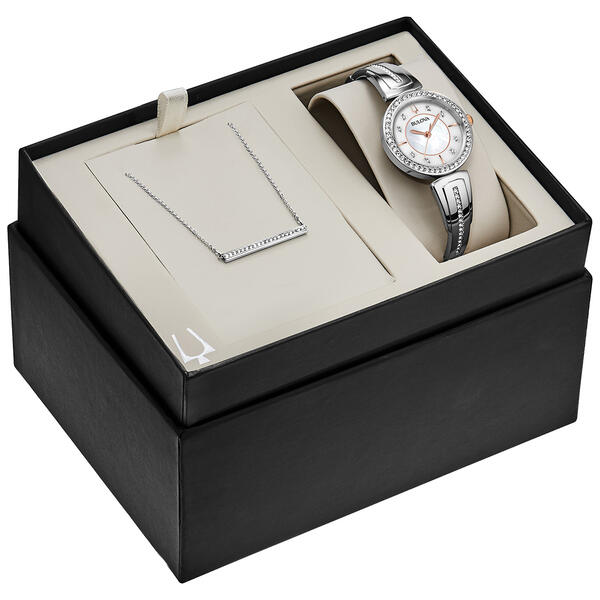 Womens Bulova Crystal Accent Watch and Necklace Box Set - 98X126 - image 