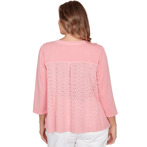 Plus Size Ruby Rd. Renaissance Romance 3/4 Sleeve Eyelet Blouse - image 
