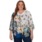 Plus Size Alfred Dunner Indigo Girls 3/4 Sleeve Floral Blouse - image 1
