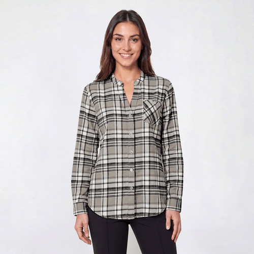 Womens Hasting & Smith Mandarin Collar Flannel - Lily Pad - image 