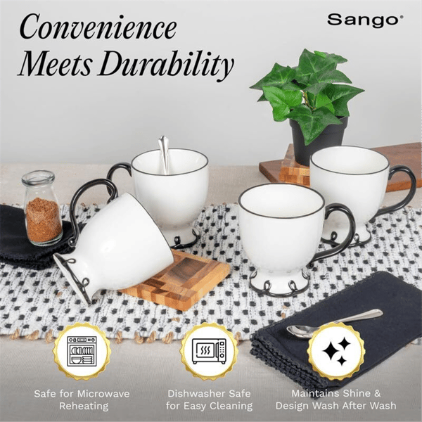 Sango Splash of Cheers Black & White Coffee Mugs - Set of 14