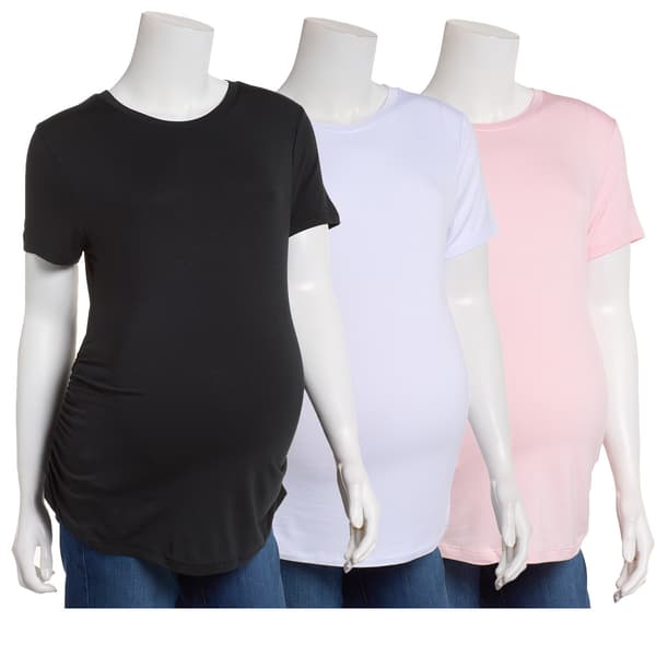 Womens Feathers 3pk. Short Sleeve Solid Maternity Tees - image 