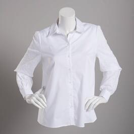 Womens Zac & Rachel Casual Button Down Eyelet Solid Blouse