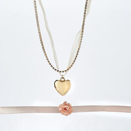 Ashley Gold Plated 3pc. Choker Necklace w/ Flowers & Hearts