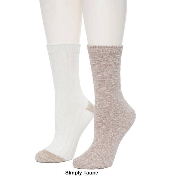 Womens Cuddl Duds® 2pk. Space Dye Textured Rib Crew Socks