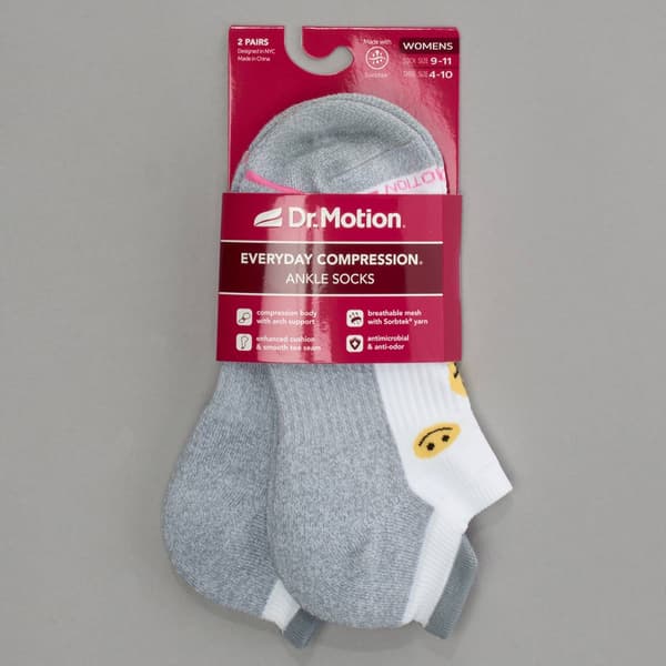 Womens Dr. Motion 2pk. Low Cut Smiley Socks
