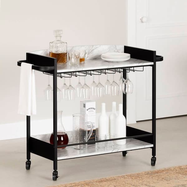 South Shore City Life Black Bar Cart w/Wine Glass Rack