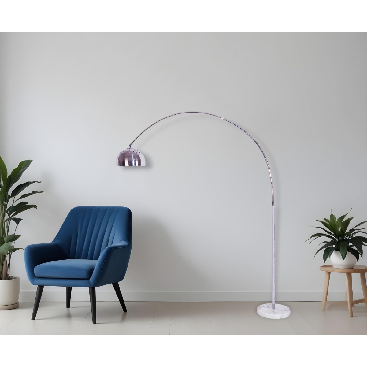 HomeRoots 85in. White Arched Floor Lamp With Dome Shade