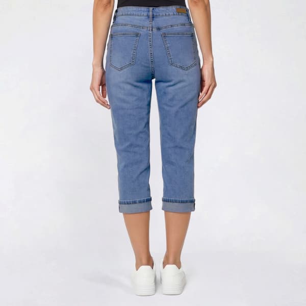Womens Bleu Denim 5 Pocket Roll Cuff Denim Capri Pants