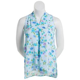 Womens Floral & Ivy Sleeveless Floral Invert Pleat Blouse