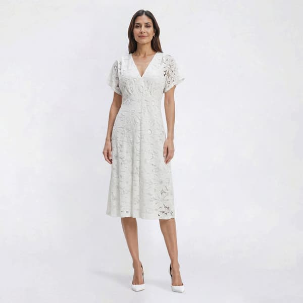 Womens Connected Apparel Dolman Sleeve V Neck Lace Midi Dress