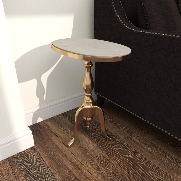 9th & Pike® Gold Marble Traditional Accent Table
