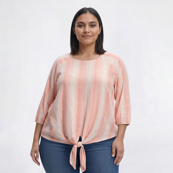 Plus Size Preswick & Moore(R) 3/4 Sleeve Tie Front Stripe Blouse