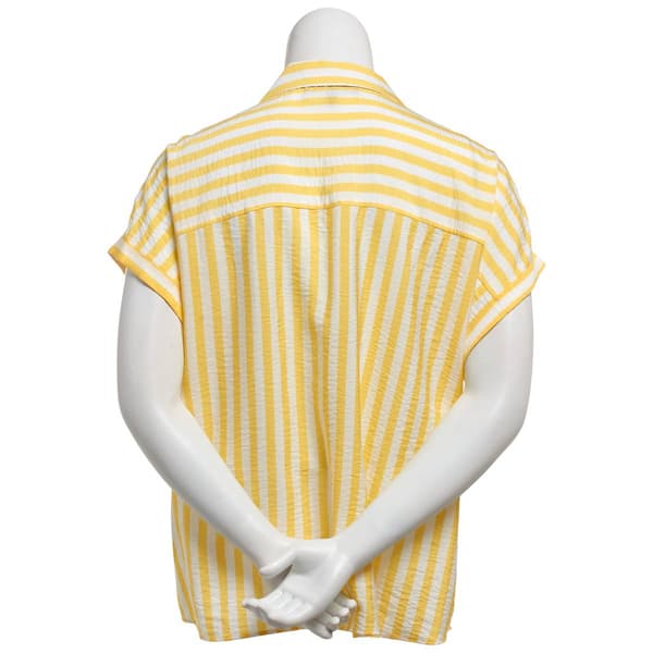 Plus Size Como Black Short Sleeve Stripe Button Front Blouse