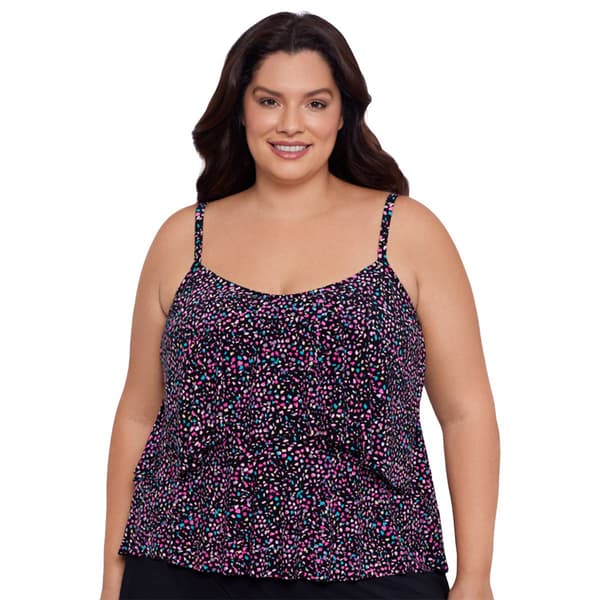 Plus Size American Beach Native Stone Flounce Tankini Swim Top