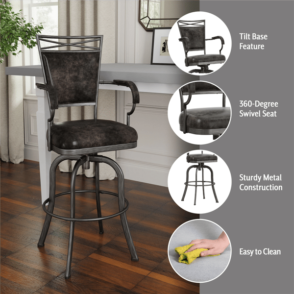 HH2 Home Bridgetown Tilt Upholstered Bar Height Swivel Stool