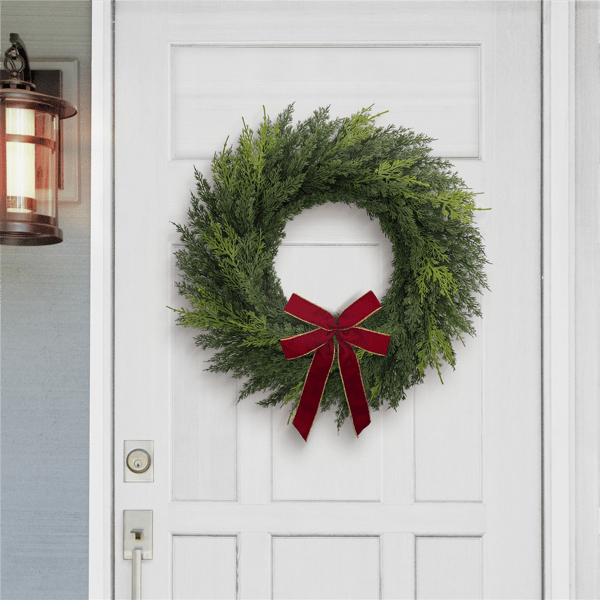 Puleo International 22in. PE Cypress Christmas Wreath with Bow