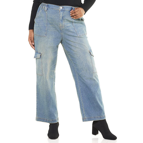 Juniors Plus Almost Famous(tm) Classic Washed Denim Skater Jeans - image 