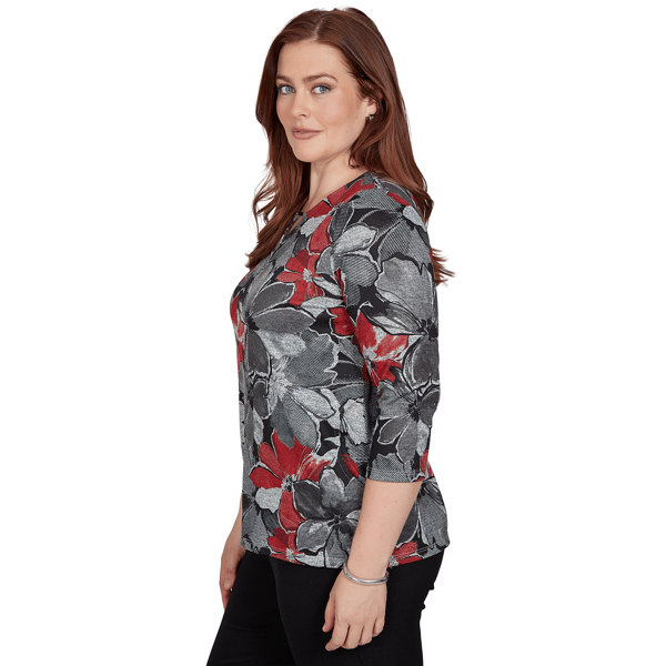 Womens Alfred Dunner Classics 3/4 Sleeve Keyhole Floral Blouse