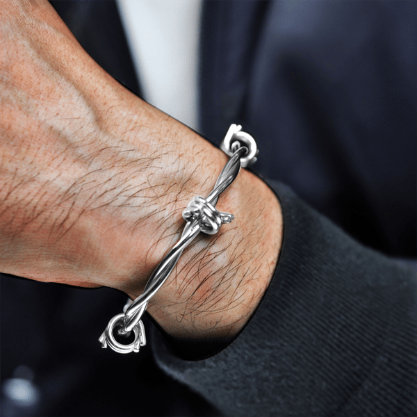 Mens Lynx Stainless Steel Barb Wire Cuff Bangle Bracelet