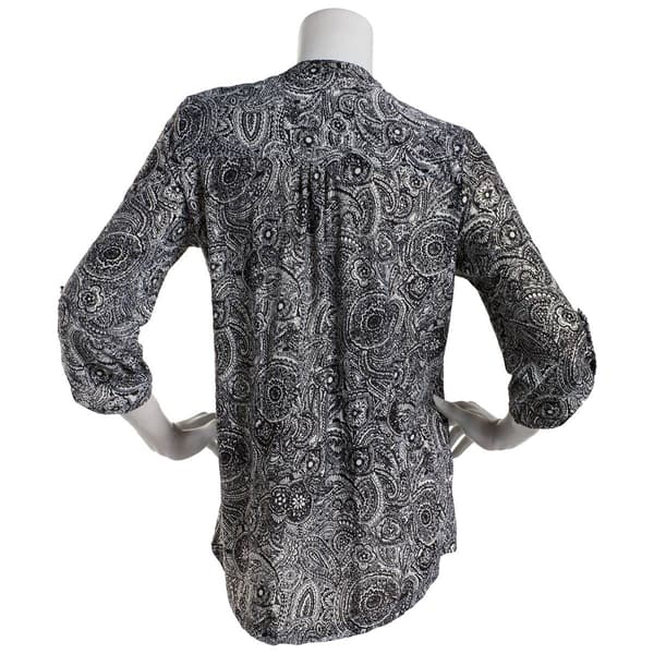 Womens Notations 3/4 Sleeve Jacquard Knit Pleat Blouse