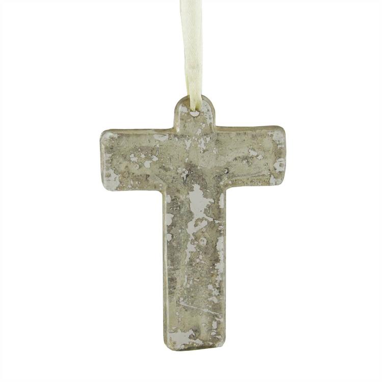 CC Christmas Decor Speckled Glass Letter T Christmas Ornament
