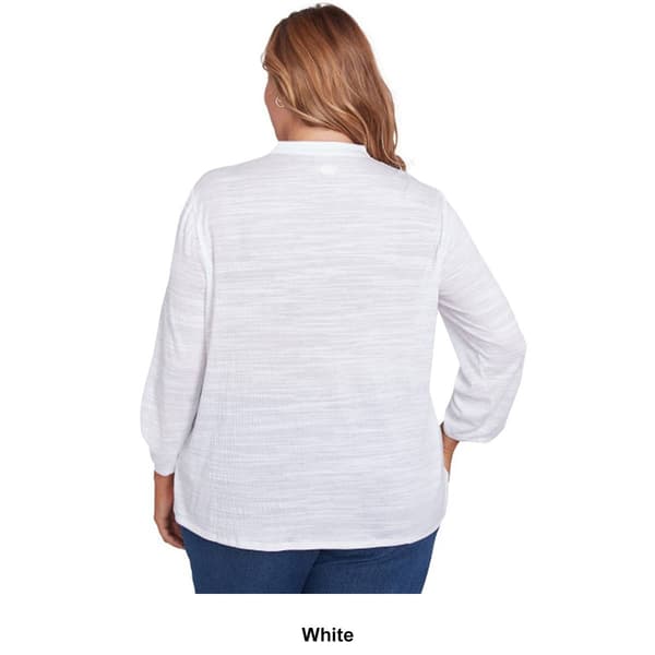Plus Size Ruby Rd. Bella Vista Knit Embroidered Slub Blouse