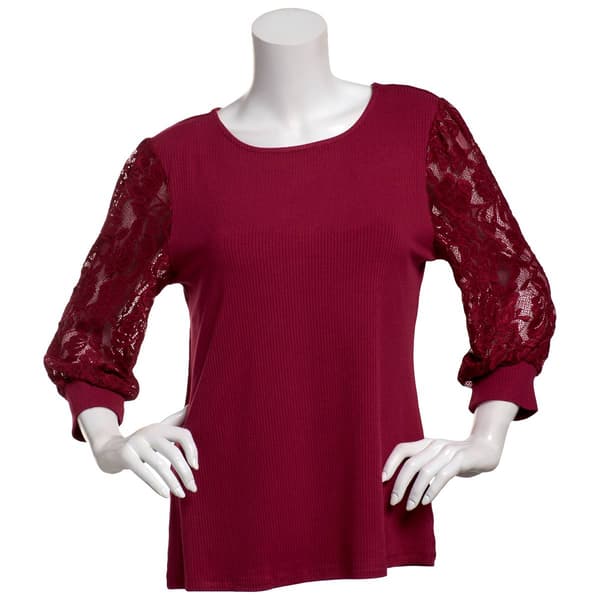 Womens Absolutely Famous 3/4 Puff Sleeve Mixed Media Blouse - image 