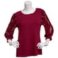 Womens Absolutely Famous 3/4 Puff Sleeve Mixed Media Blouse - image 1