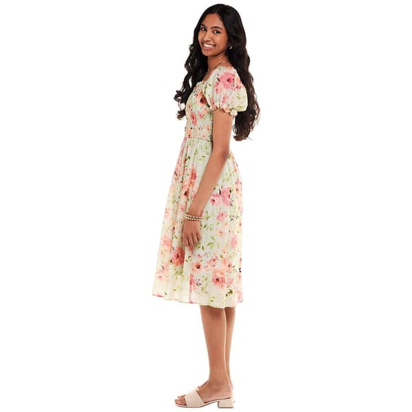 Womens Mary &amp; Mo Puff Sleeve Smock Bodice Floral Midi Dress
