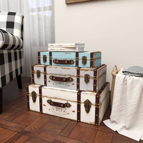 9th & Pike® Farmhouse Wooden Trunks - Set of 3