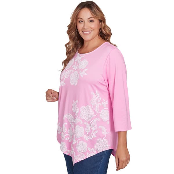 Plus Size Ruby Rd. Spring Oasis Knit Floral Asymmetrical Blouse