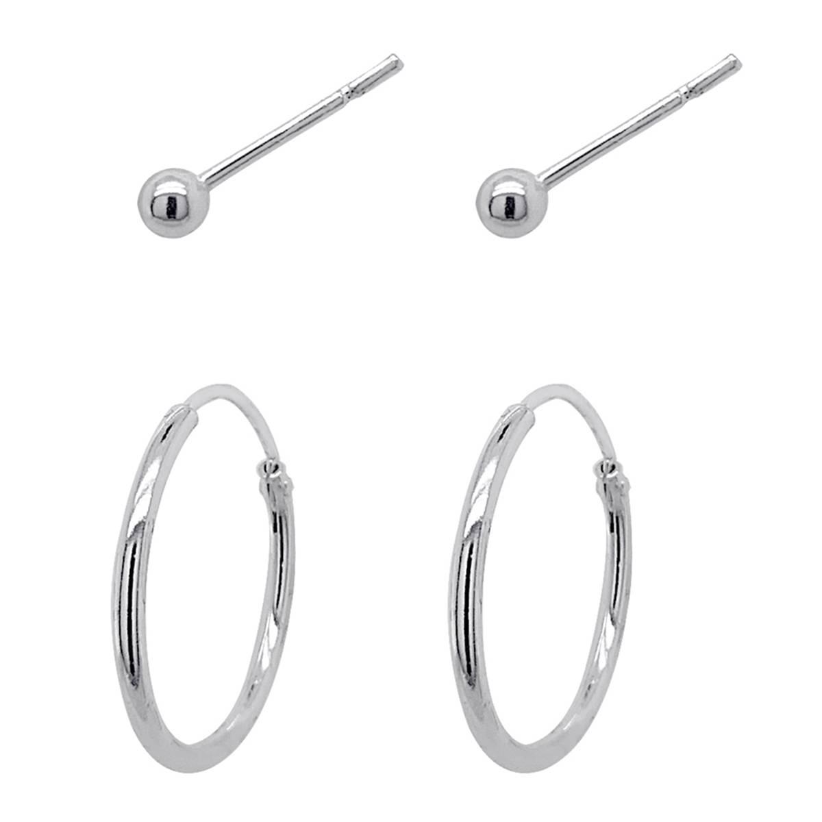 Marsala 2pr. Sterling Silver Ball Stud & Hoop Earrings Set