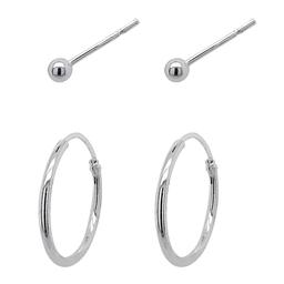 Marsala Sterling Silver 3mm Ball Stud & 16mm Hoop Earrings Set