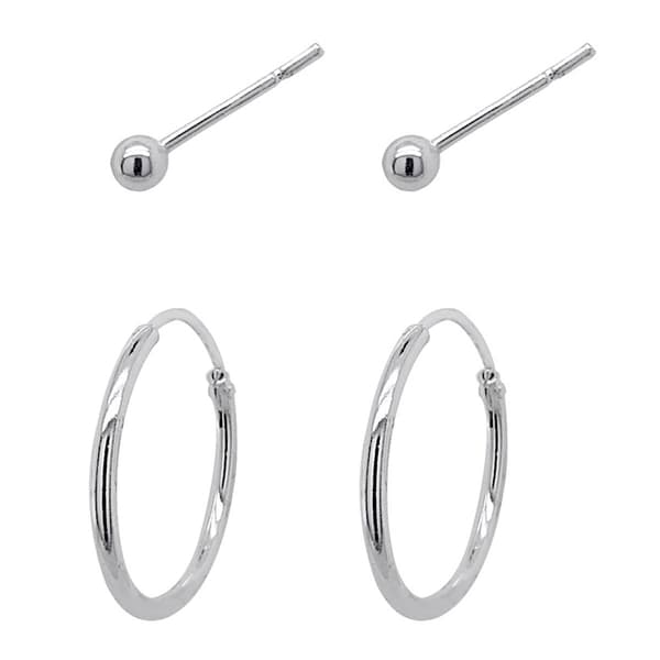 Marsala Sterling Silver 3mm Ball Stud & 16mm Hoop Earrings Set - image 