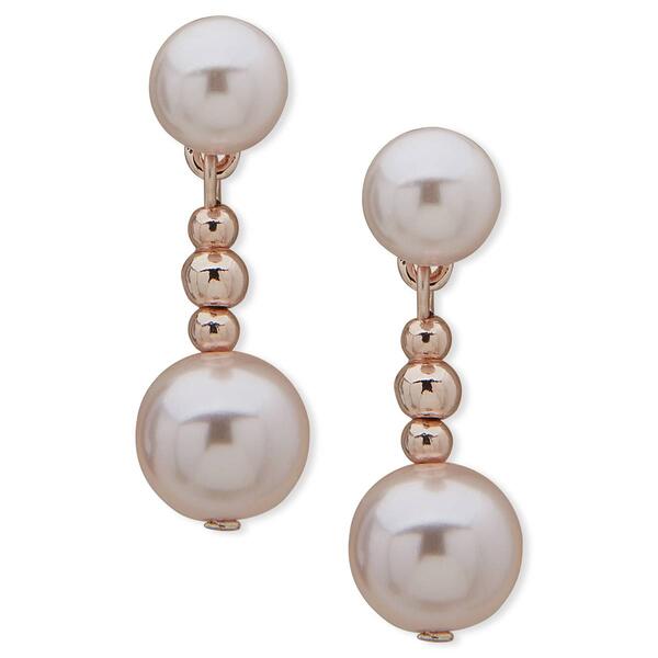 You're Invited 0.8in. Gold-Tone Pink Pearl Double Drop Earrings - image 