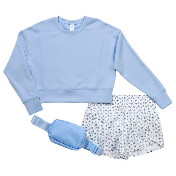 Girls (7-14) Yogalicious® 3pc. Sweatshirt w/ Floral Running Short - image 