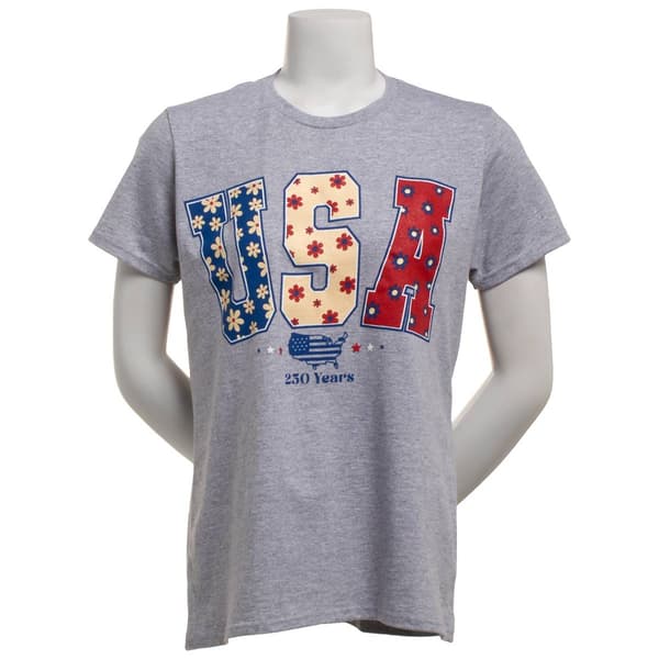 Womens Home of the Brave USA Flowers Tee - image 