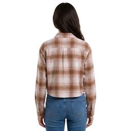Juniors No Comment Cropped Plaid Flannel Shirt- Pink