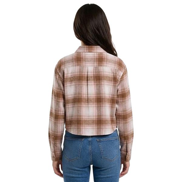 Juniors No Comment Cropped Plaid Flannel Shirt- Pink