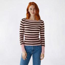 Juniors No Comment Stripe Boat Neck Pullover Cropped Sweater