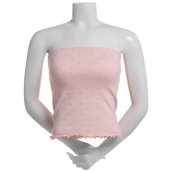 Juniors No Comment Pointelle Seamless Lettuce Hem Tube Top