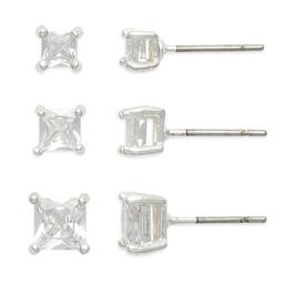 Freedom 3pr. Silver-Tone Square CZ Stud Earrings Set
