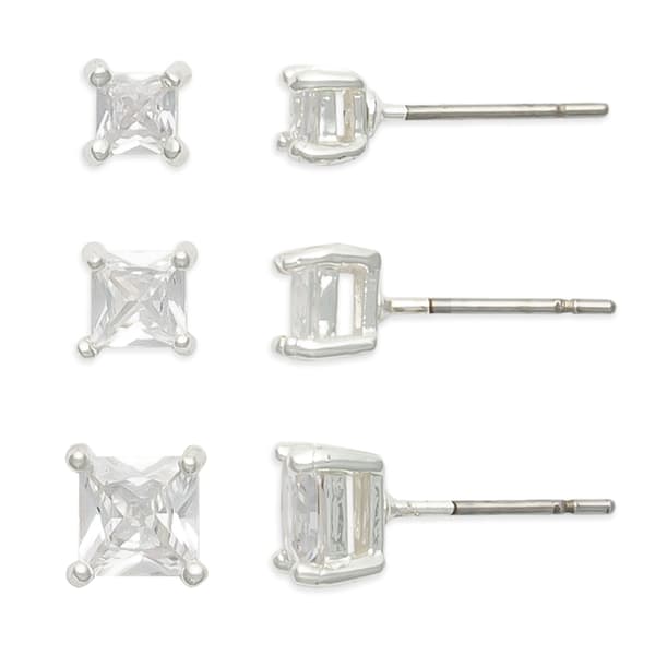 Freedom 3pr. Silver-Tone Square CZ Stud Earrings Set - image 