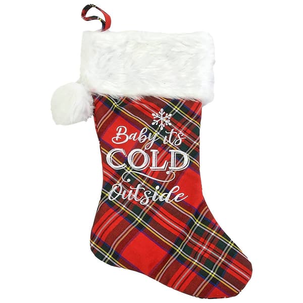 20in. Baby Its Cold Outside Tartan Stocking - image 