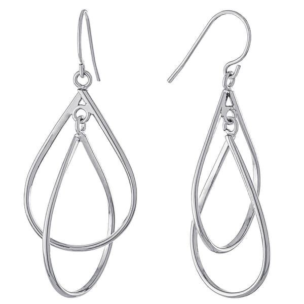 Fine Silver Plated Double Teardrop Drop Earrings - image 
