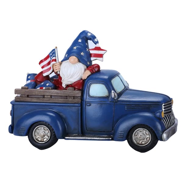 Resin Blue Truck with Gnome & USA Flags - image 