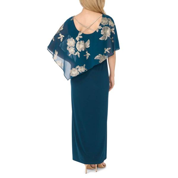 Petite MSK Solid Evening Gown with Foil Floral Overlay