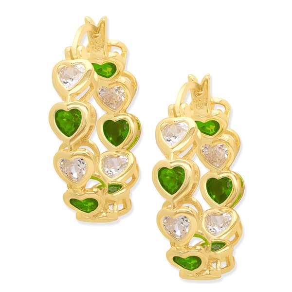 Gianni Argento Lab Emerald Heart Inside Out Hoop Earrings - image 