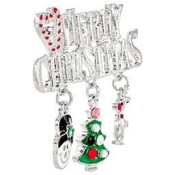 Silver-Tone Merry Christmas Pin with Charms